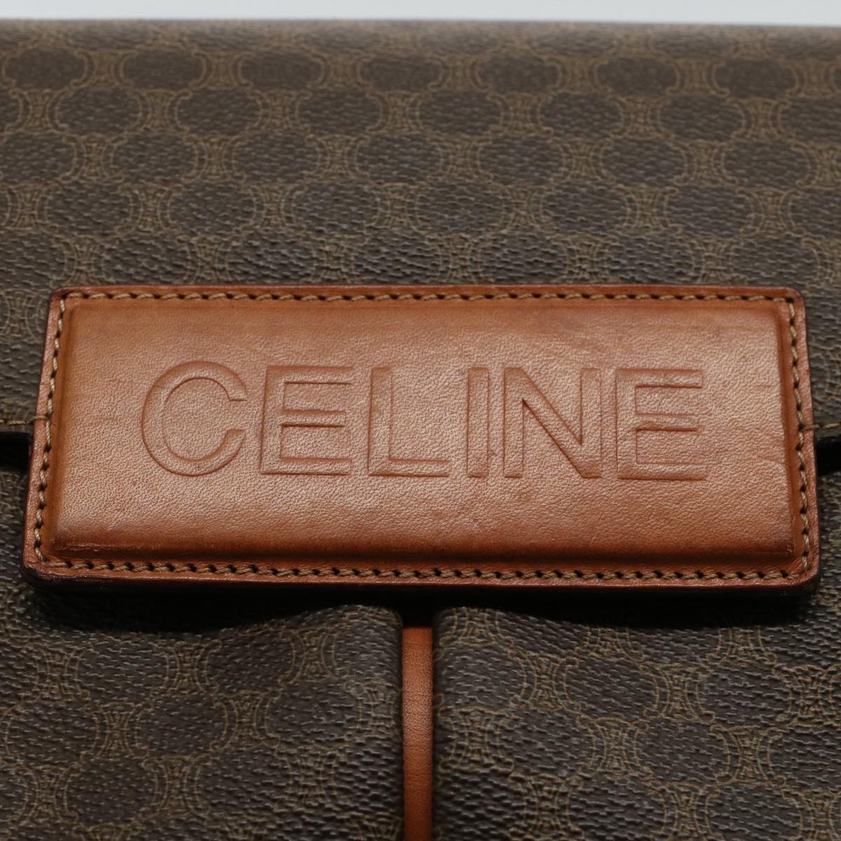 CELINE Macadam Canvas Shoulder Bag PVC Leather Brown Auth fm2799