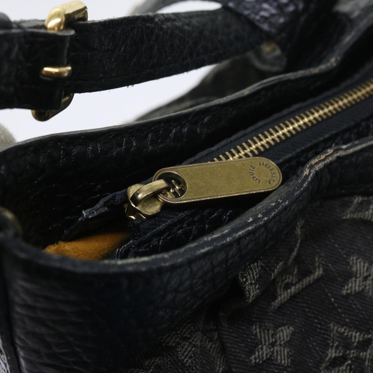 LOUIS VUITTON Monogram Denim XS Shoulder Bag Black M95608 LV Auth fm2834