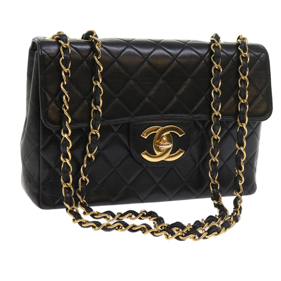 CHANEL Big Matelasse Chain Shoulder Bag Leather Black CC Auth fm2835V