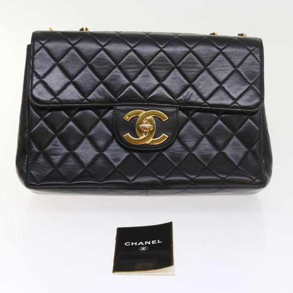 CHANEL Big Matelasse Chain Shoulder Bag Leather Black CC Auth fm2835V
