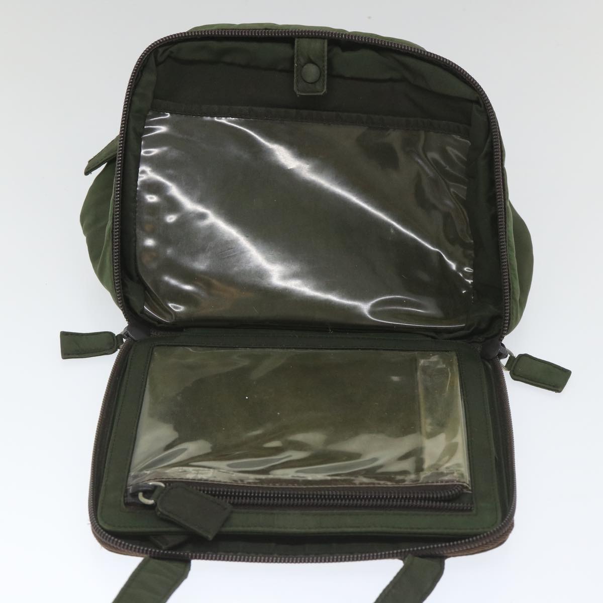 PRADA Hand Bag Nylon Khaki Auth fm2850