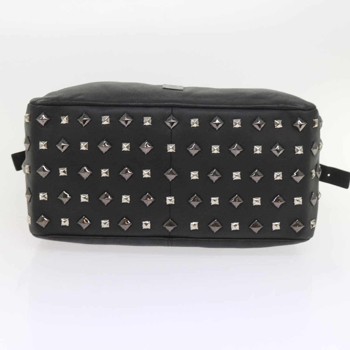 MCM Vicetos Logogram Studs Shoulder Bag PVC Leather Black Auth fm2976