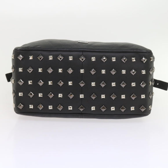 MCM Vicetos Logogram Studs Shoulder Bag PVC Leather Black Auth fm2976