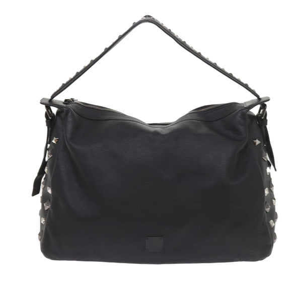 MCM Vicetos Logogram Studs Shoulder Bag PVC Leather Black Auth fm2976