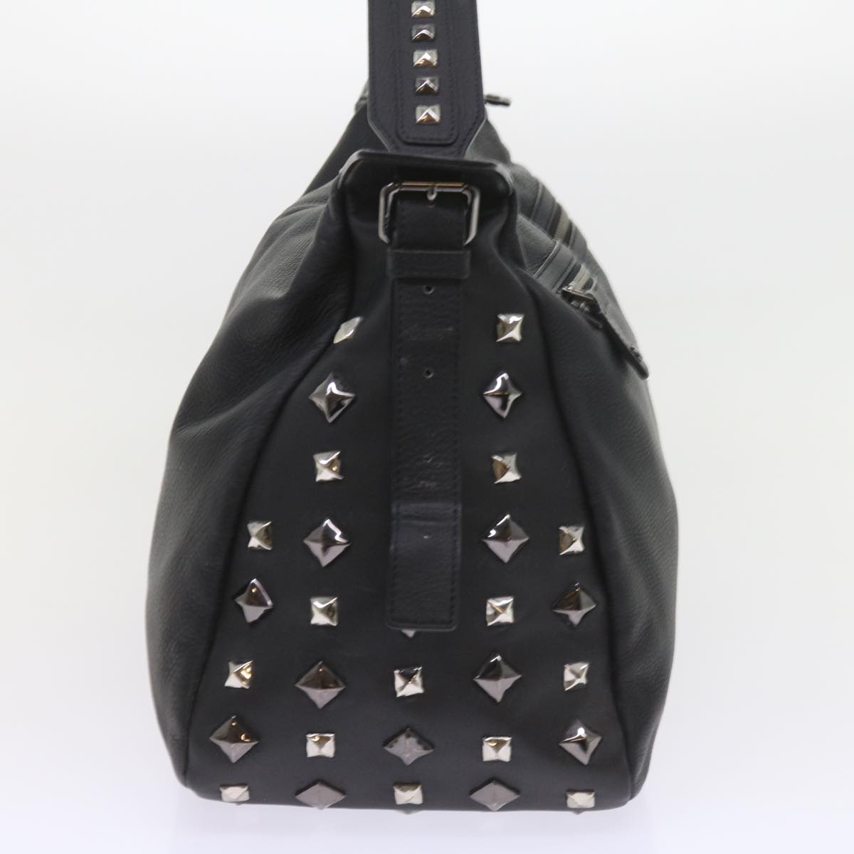 MCM Vicetos Logogram Studs Shoulder Bag PVC Leather Black Auth fm2976