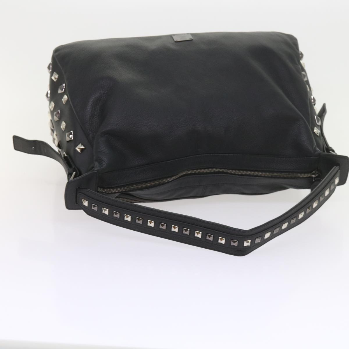 MCM Vicetos Logogram Studs Shoulder Bag PVC Leather Black Auth fm2976