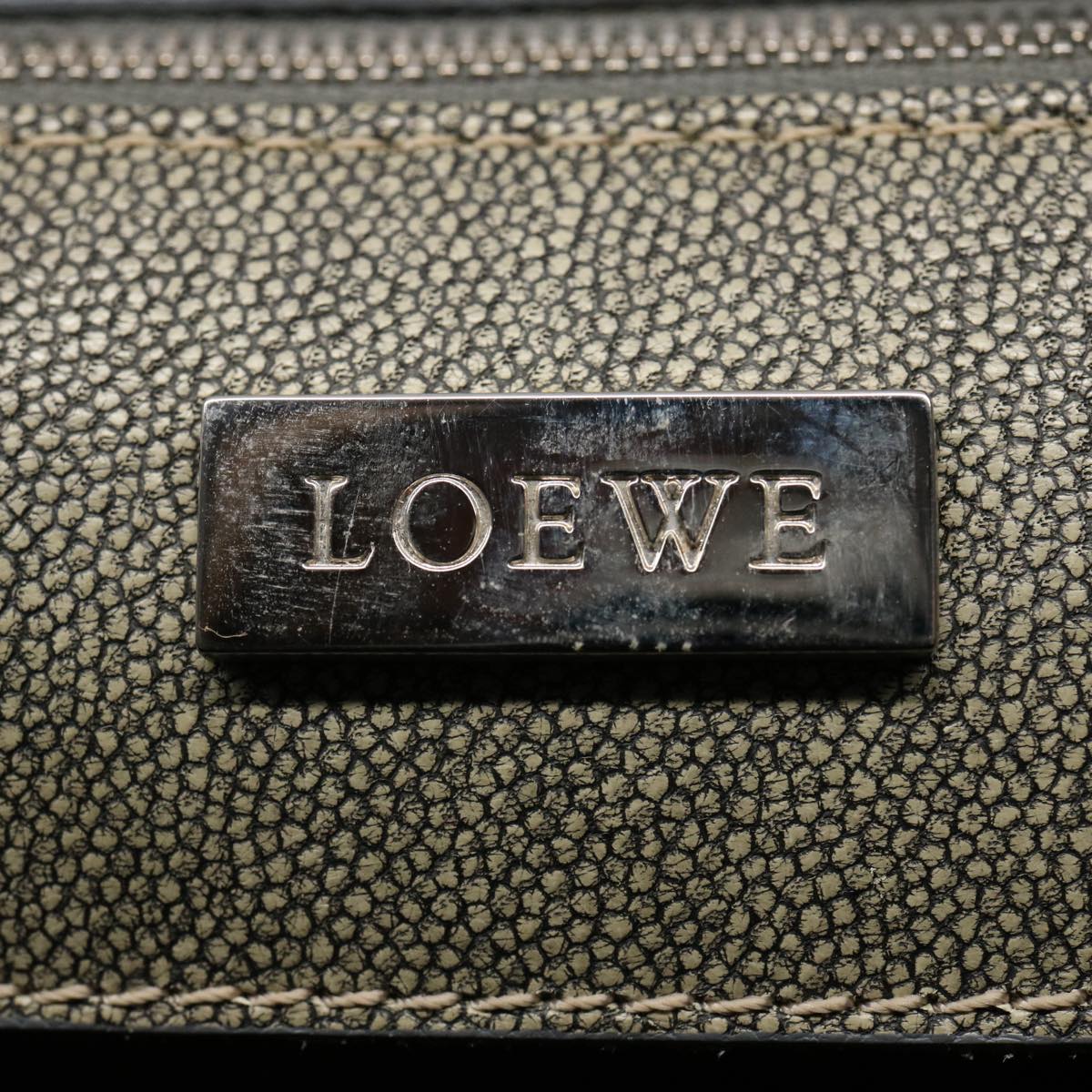 LOEWE Amazonas Hand Bag Leather Khaki Auth fm3045