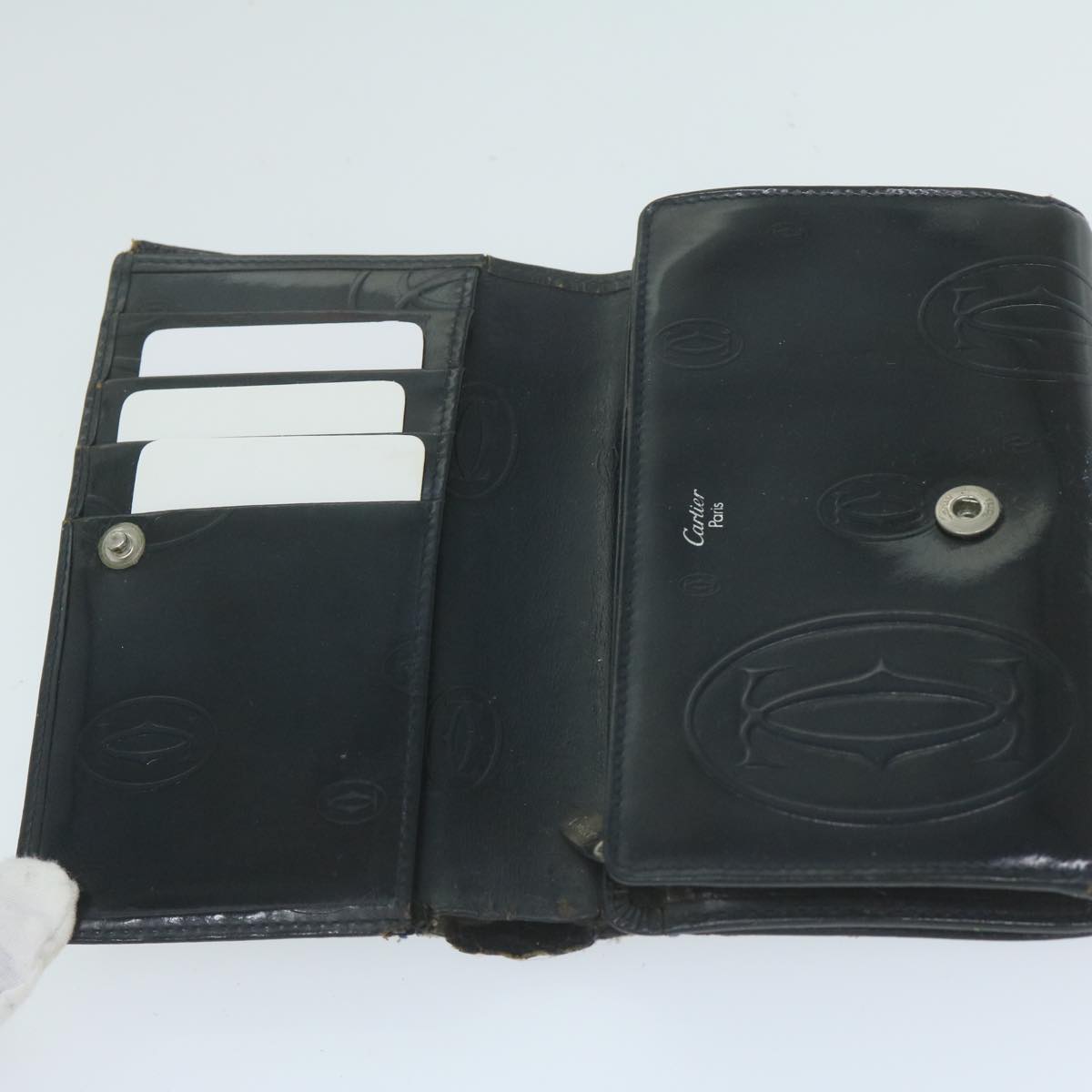 CARTIER Wallet Leather 6Set Wine Red Black Auth fm3106