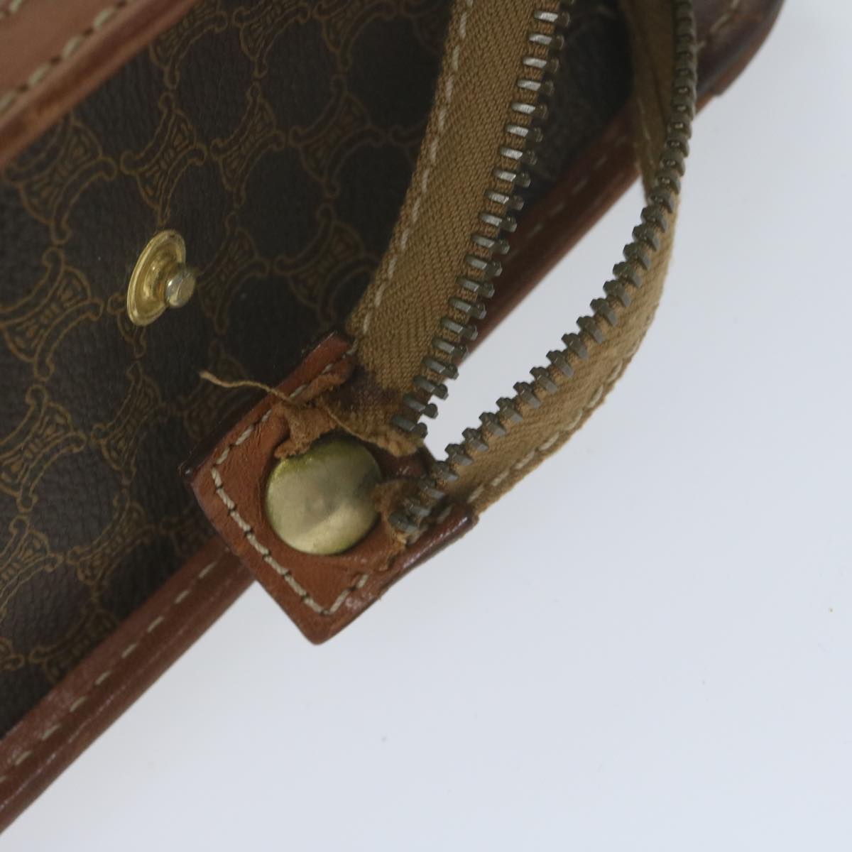 CELINE Macadam Canvas Clutch Bag PVC 2Set Brown Auth fm3156