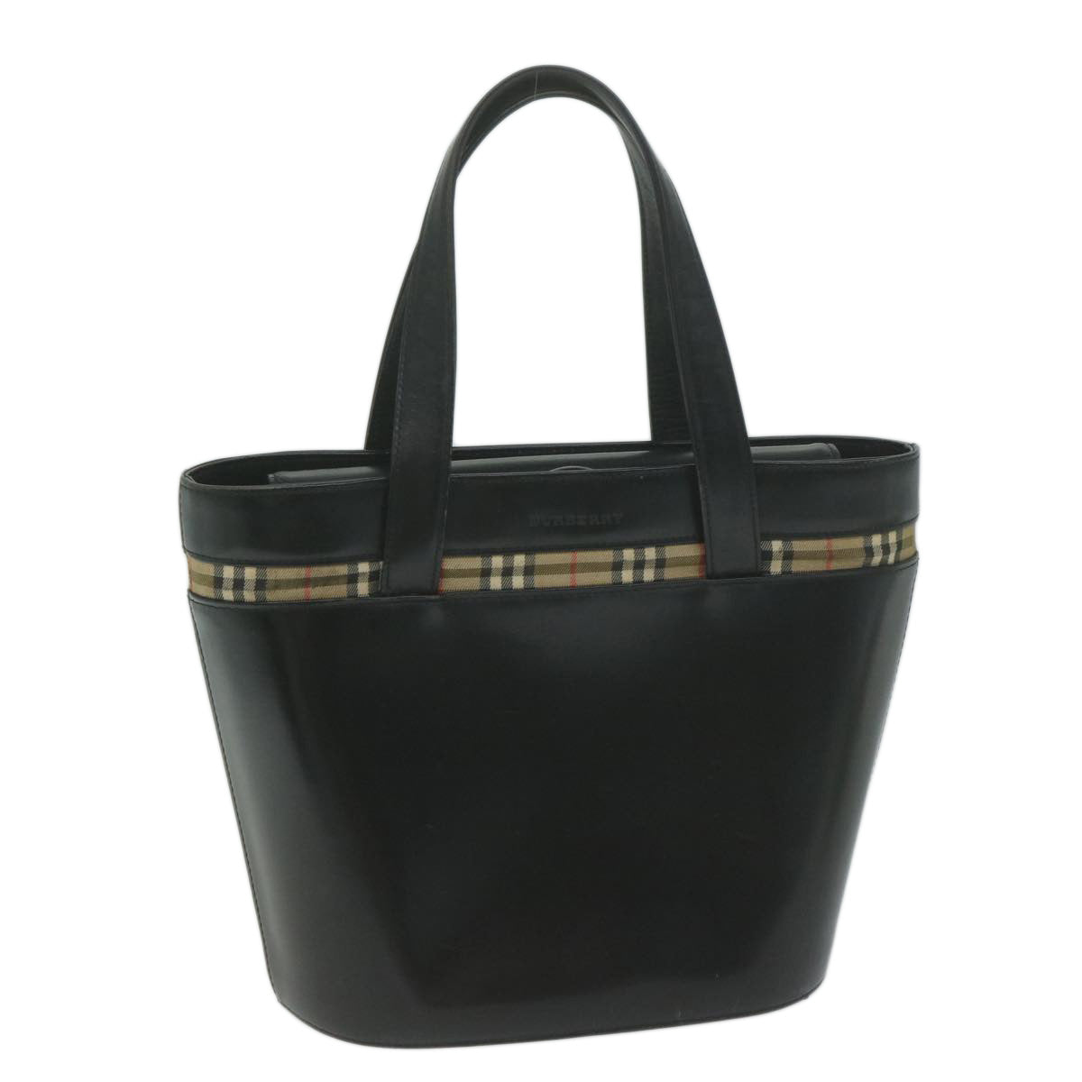 BURBERRY Nova Check Hand Bag Leather Beige Black Auth fm3170