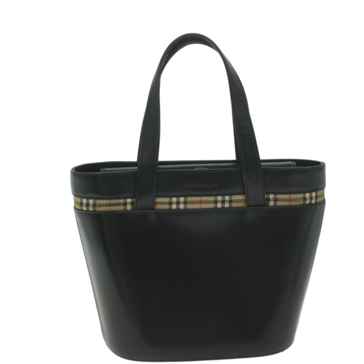 BURBERRY Nova Check Hand Bag Leather Beige Black Auth fm3170