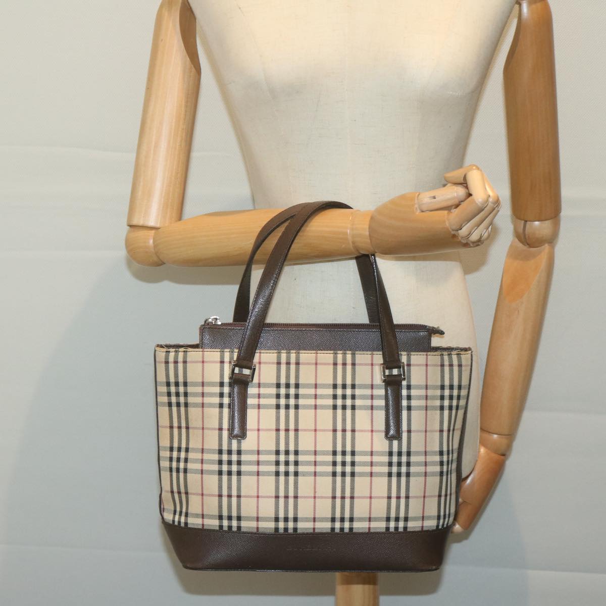 BURBERRY Nova Check Tote Bag Canvas Beige Brown Auth fm3175