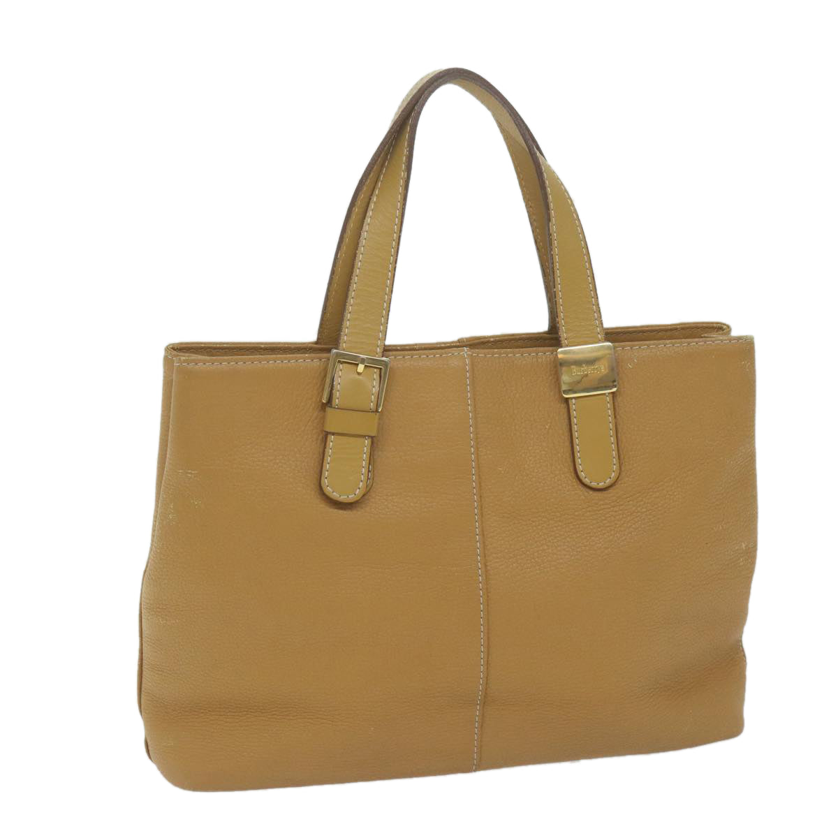 Burberrys Tote Bag Leather Beige Auth fm3177
