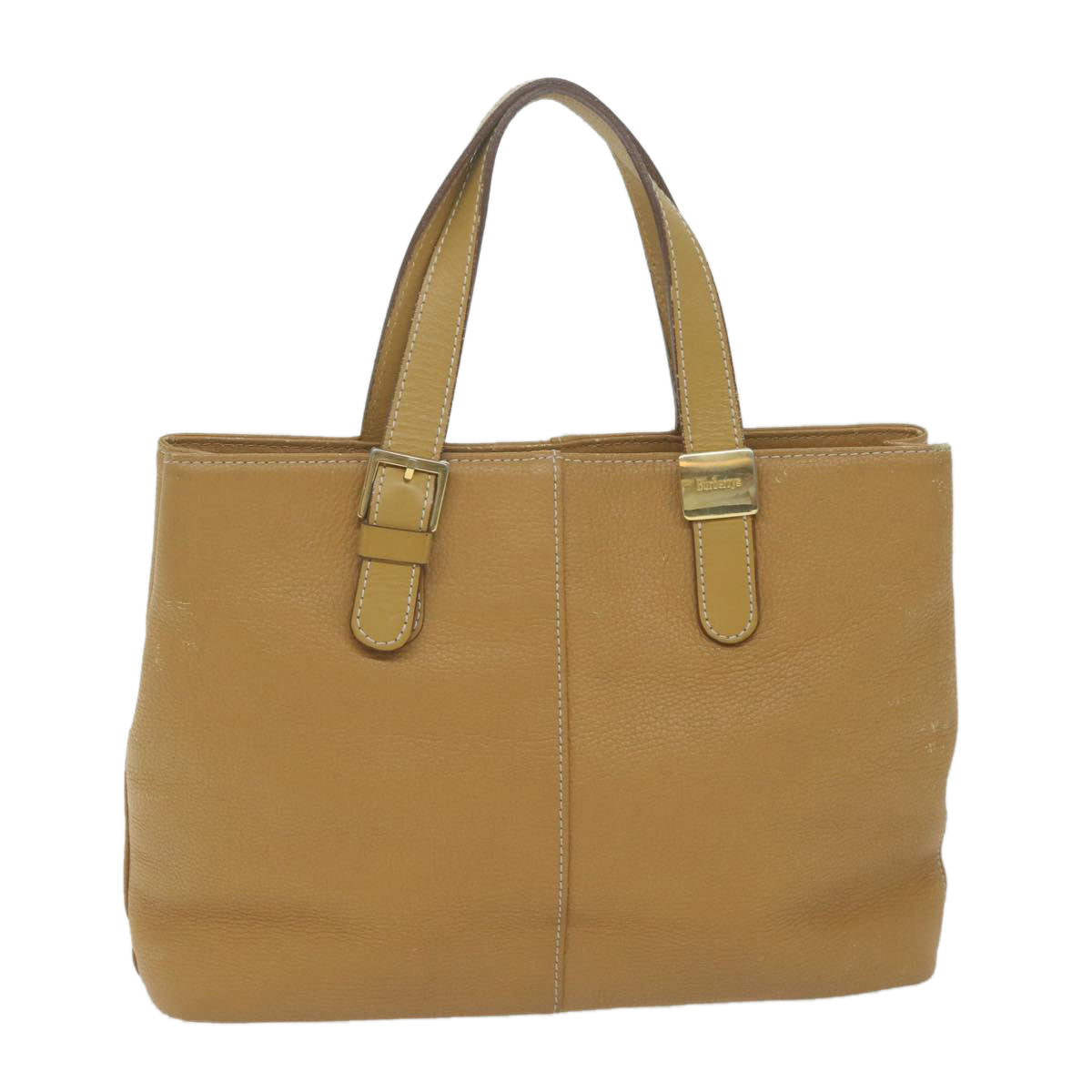 Burberrys Tote Bag Leather Beige Auth fm3177