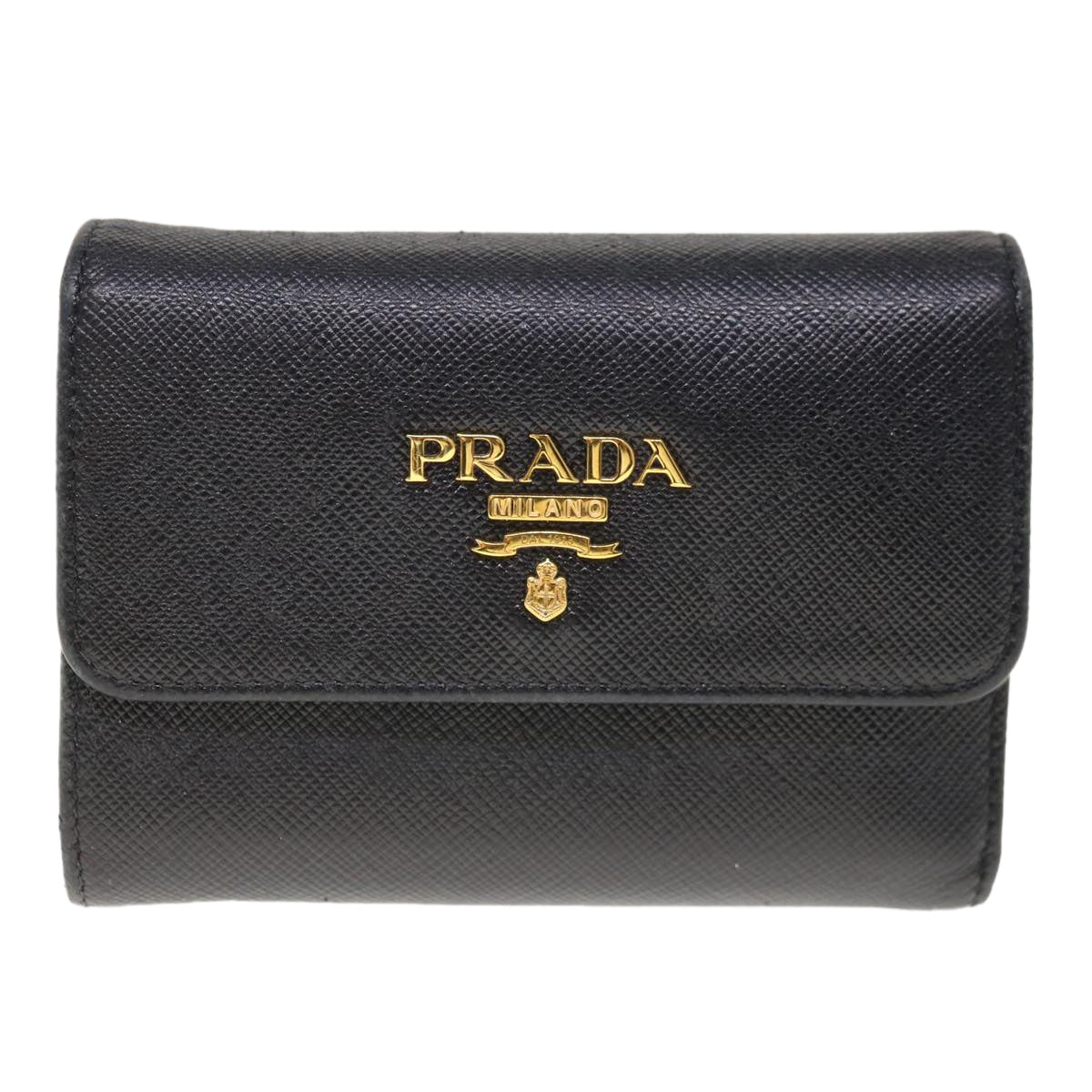 PRADA Wallet Safiano leather Black Auth fm3191