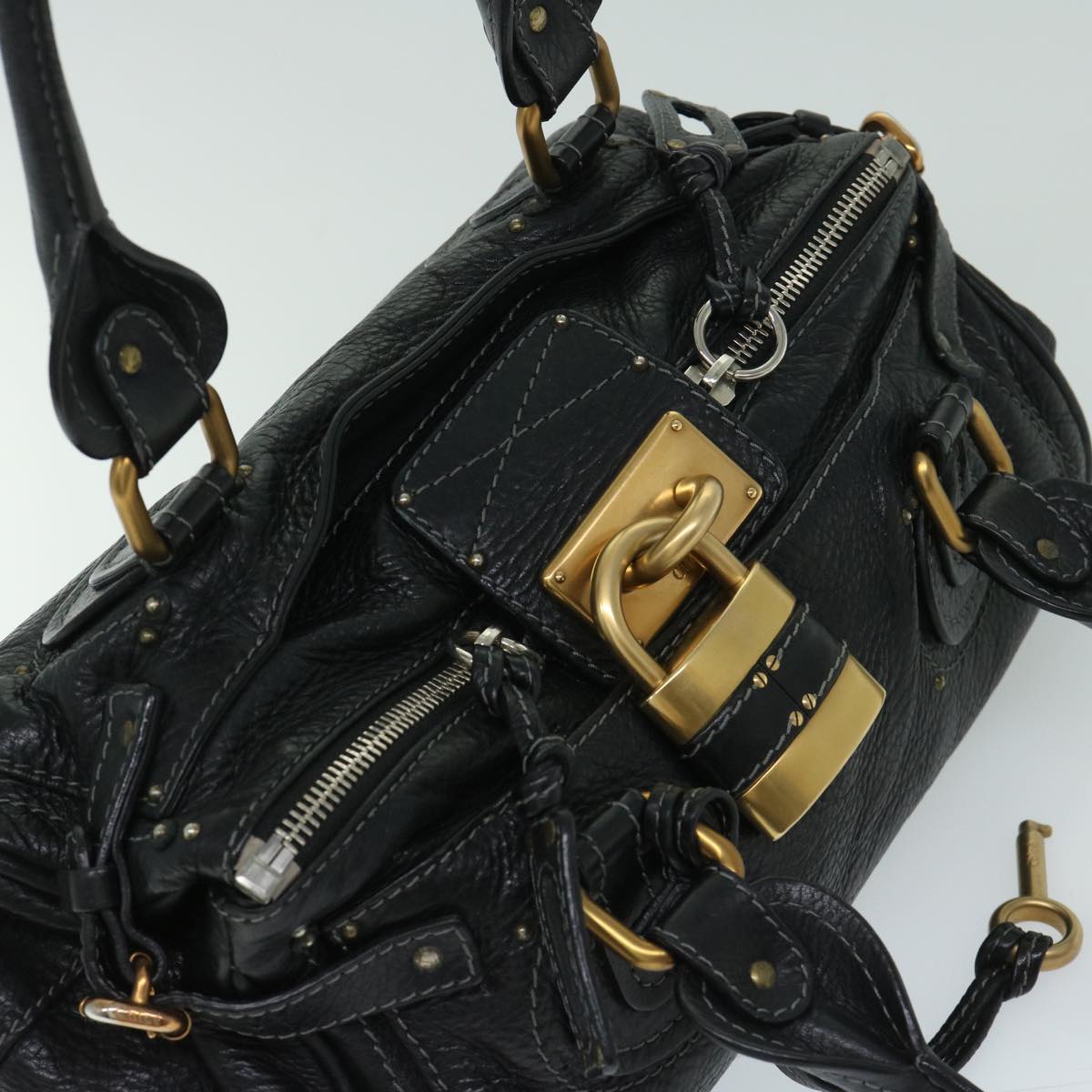 Chloe Paddington Shoulder Bag Leather Black Auth fm3249