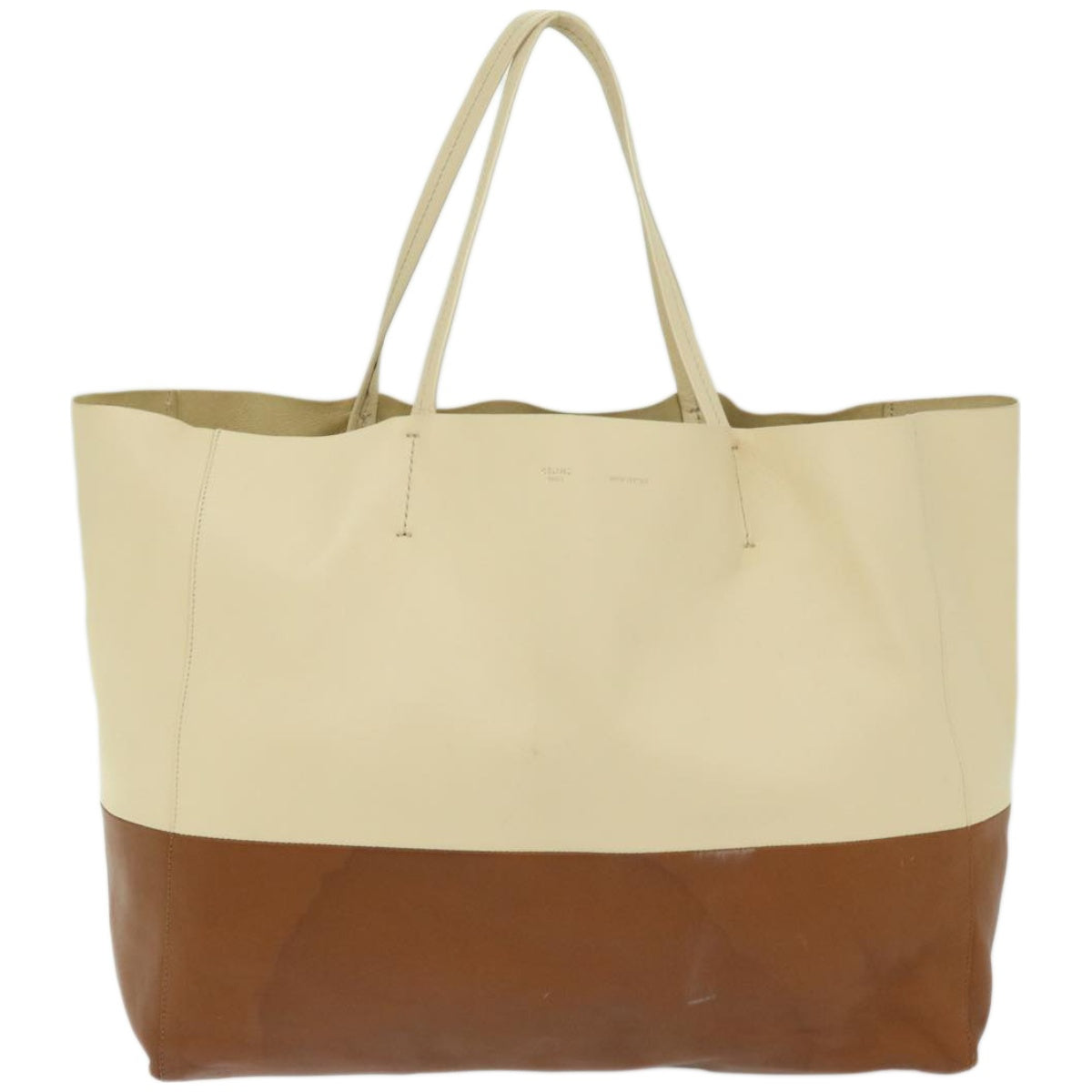 CELINE Horizontal Cabas Tote Bag Leather Beige Brown Auth fm3255 - 0