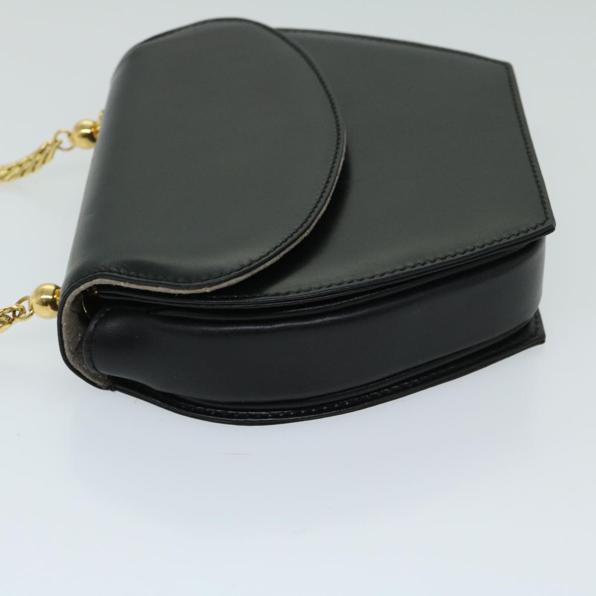 GUCCI Chain Shoulder Bag Leather Black Auth fm3257