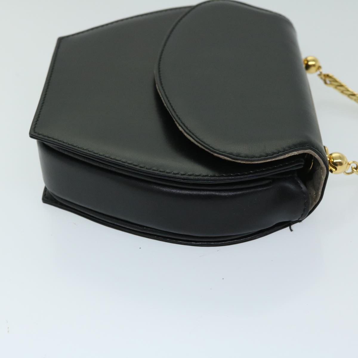 GUCCI Chain Shoulder Bag Leather Black Auth fm3257