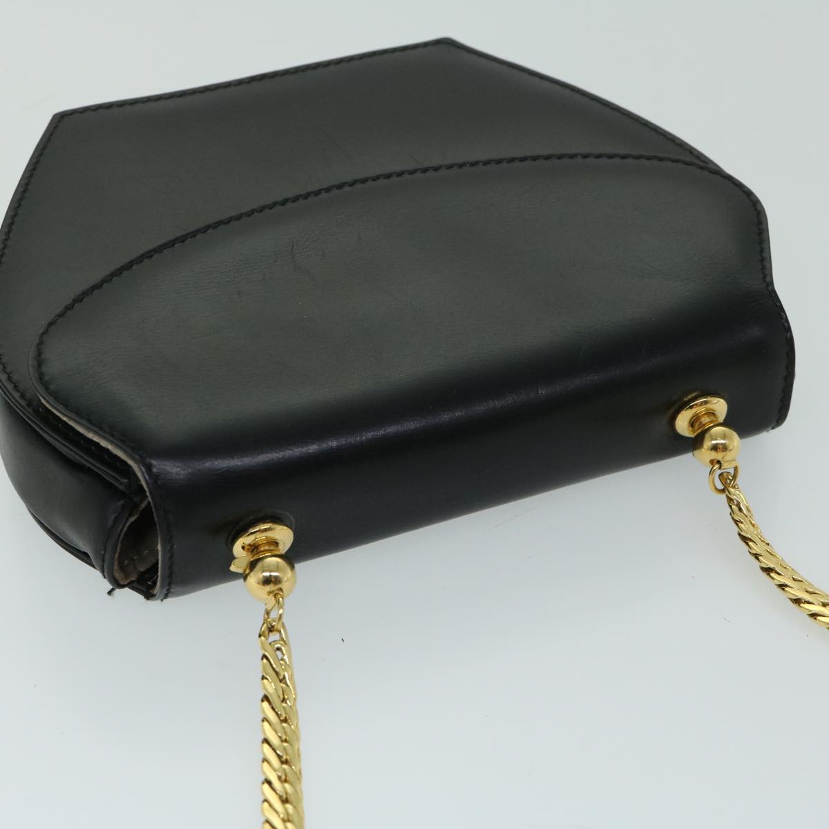 GUCCI Chain Shoulder Bag Leather Black Auth fm3257