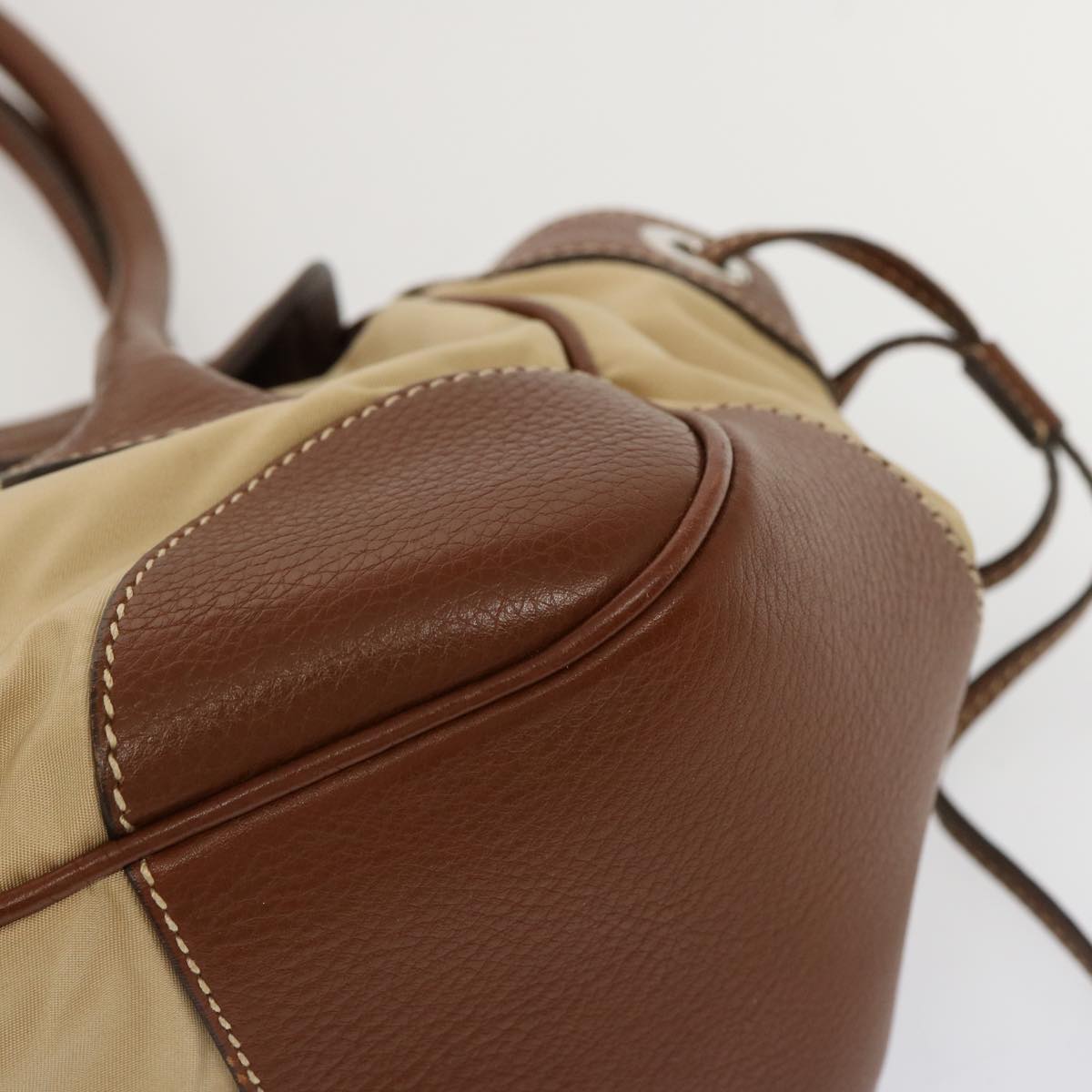 PRADA Shoulder Bag Nylon Leather Beige Brown Auth fm3273