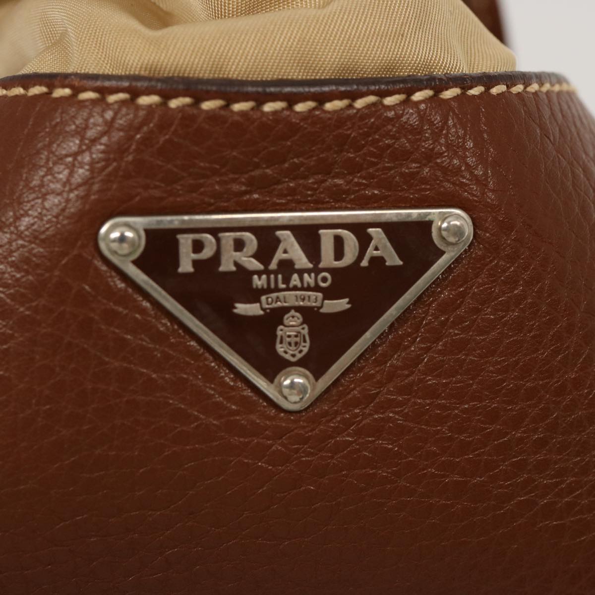 PRADA Shoulder Bag Nylon Leather Beige Brown Auth fm3273