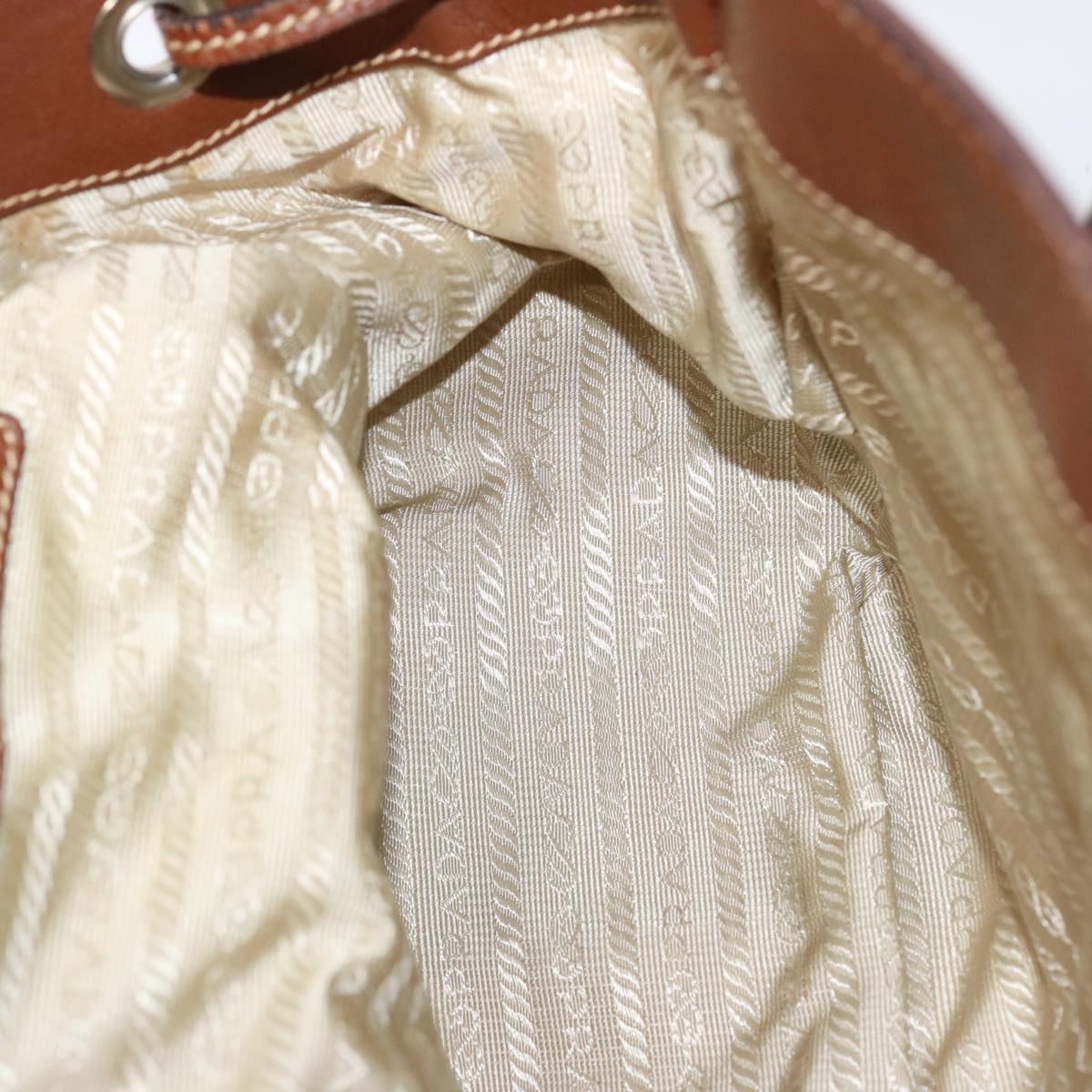 PRADA Shoulder Bag Nylon Leather Beige Brown Auth fm3273