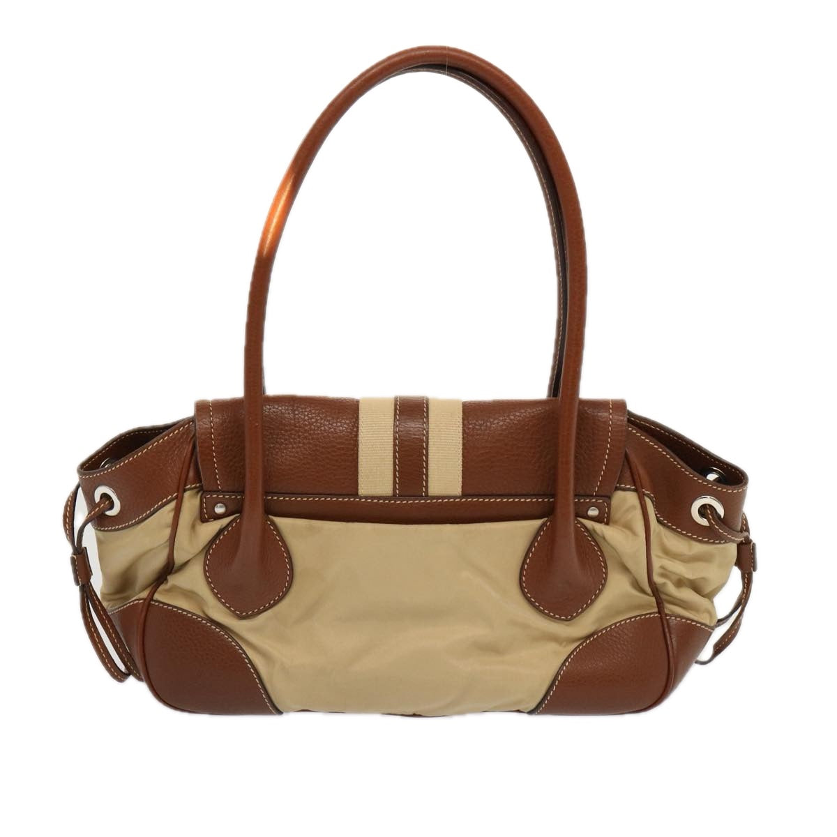 PRADA Shoulder Bag Nylon Leather Beige Brown Auth fm3273 - 0