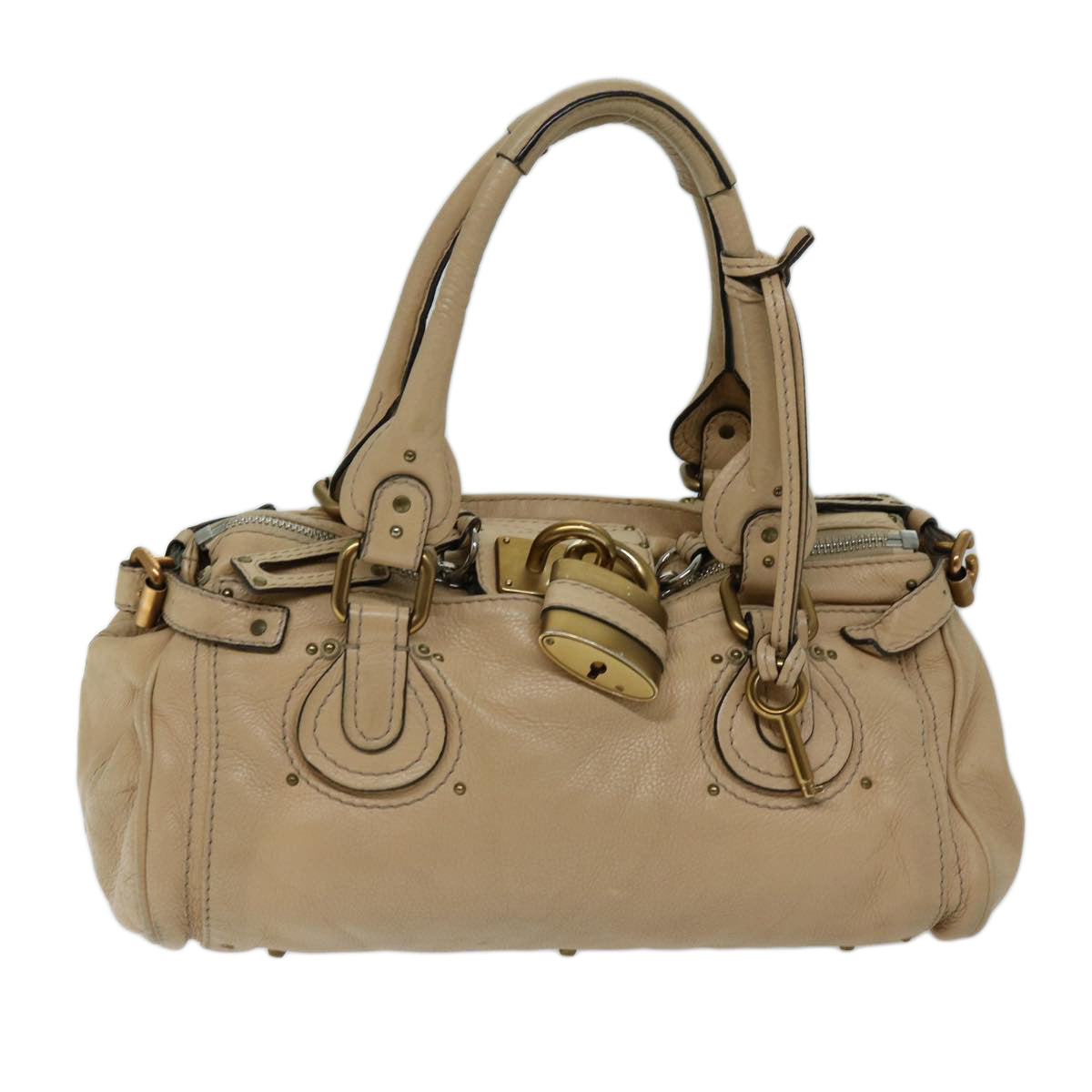 Chloe Paddington Shoulder Bag Leather Beige Auth fm3276