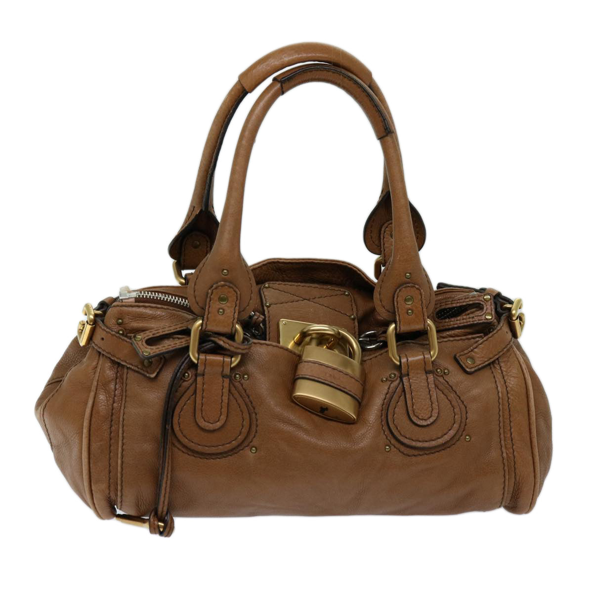 Chloe Paddington Shoulder Bag Leather Brown Auth fm3277