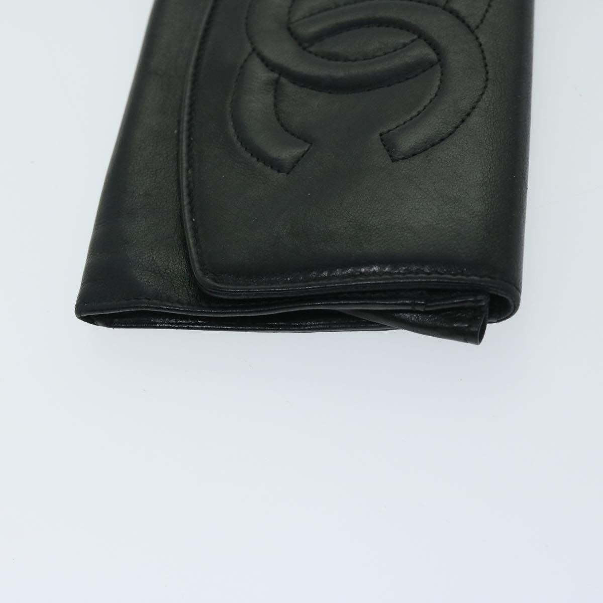 CHANEL COCO Mark Wallet Lamb Skin Black CC Auth fm3288