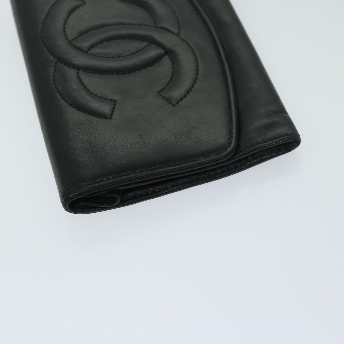 CHANEL COCO Mark Wallet Lamb Skin Black CC Auth fm3288