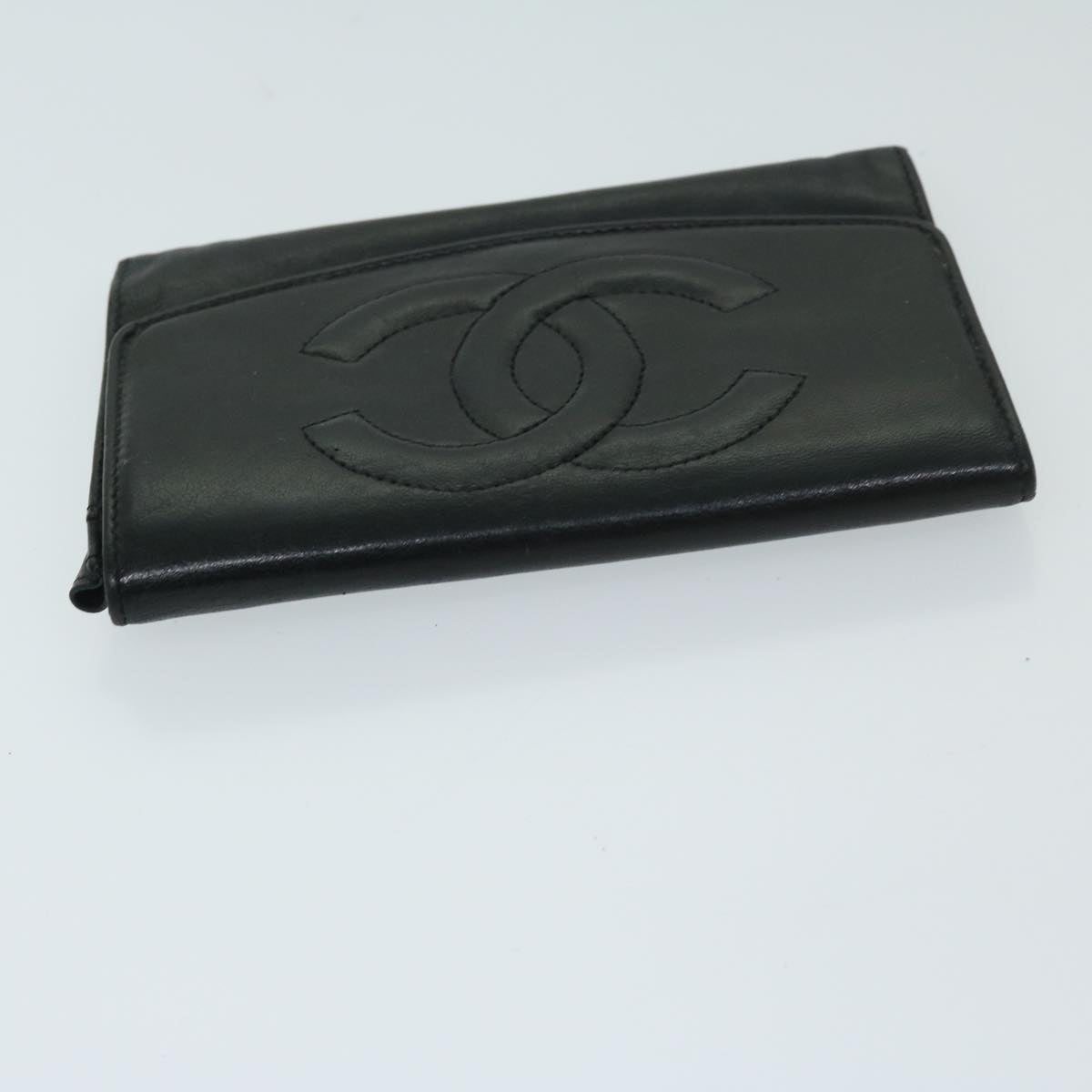 CHANEL COCO Mark Wallet Lamb Skin Black CC Auth fm3288