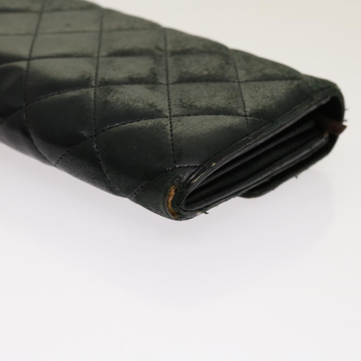 CHANEL Matelasse Long Wallet Lamb Skin Black CC Auth fm3289