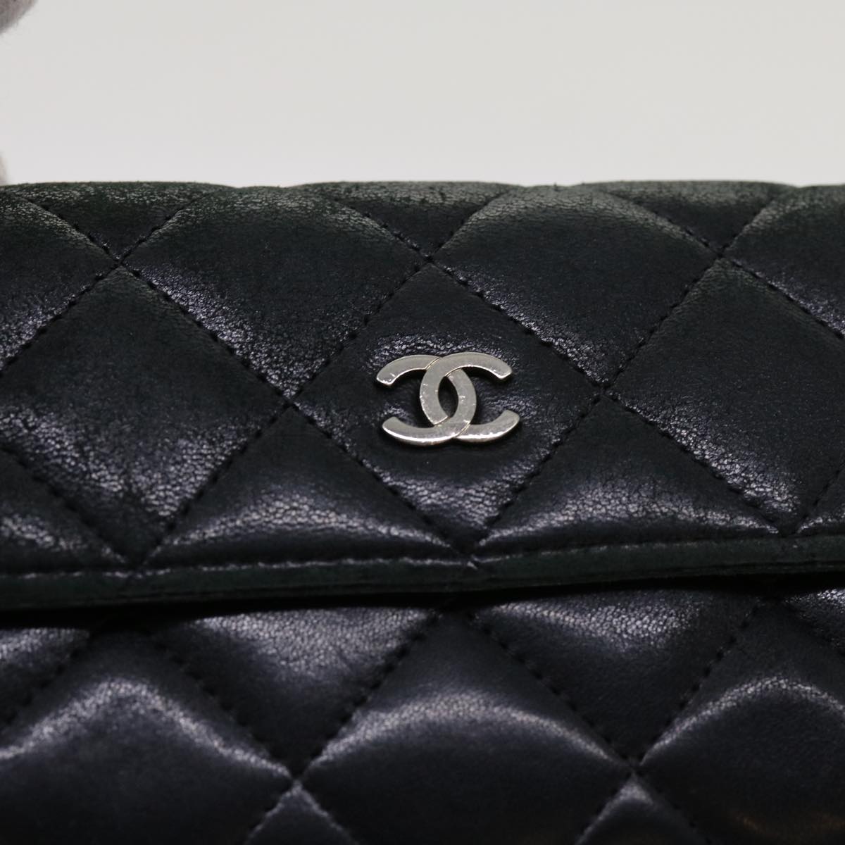 CHANEL Matelasse Long Wallet Lamb Skin Black CC Auth fm3289