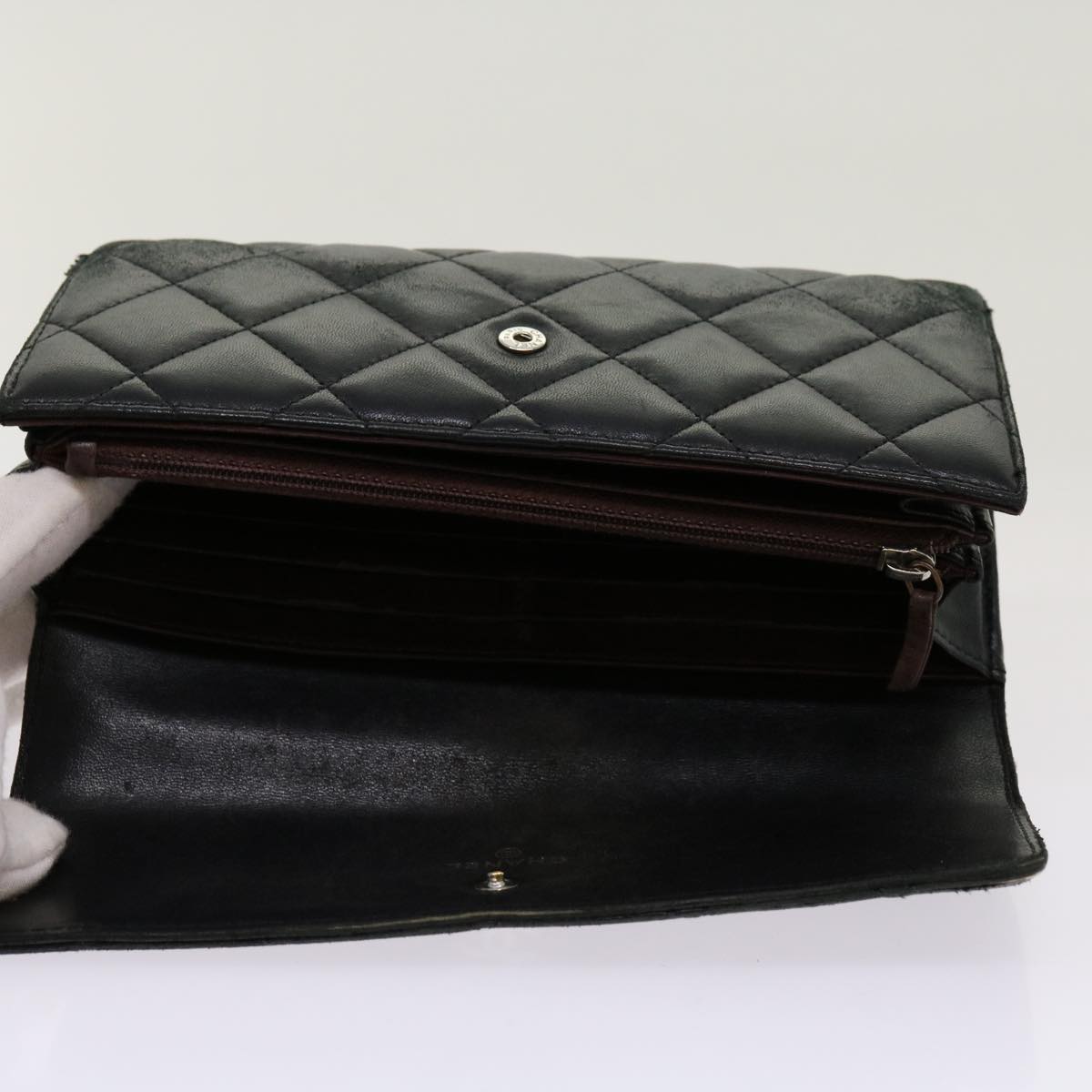 CHANEL Matelasse Long Wallet Lamb Skin Black CC Auth fm3289