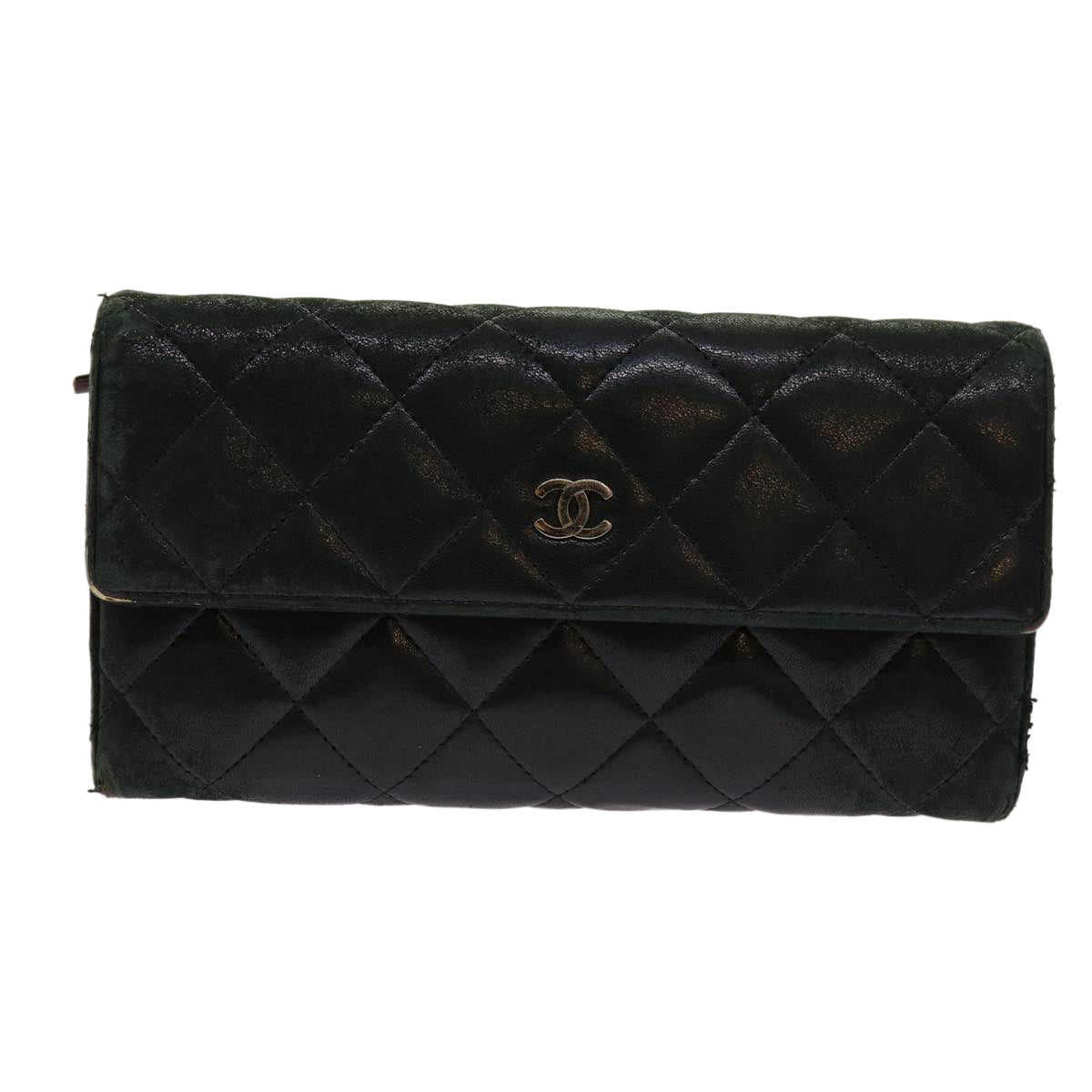 CHANEL Matelasse Long Wallet Lamb Skin Black CC Auth fm3289 - 0