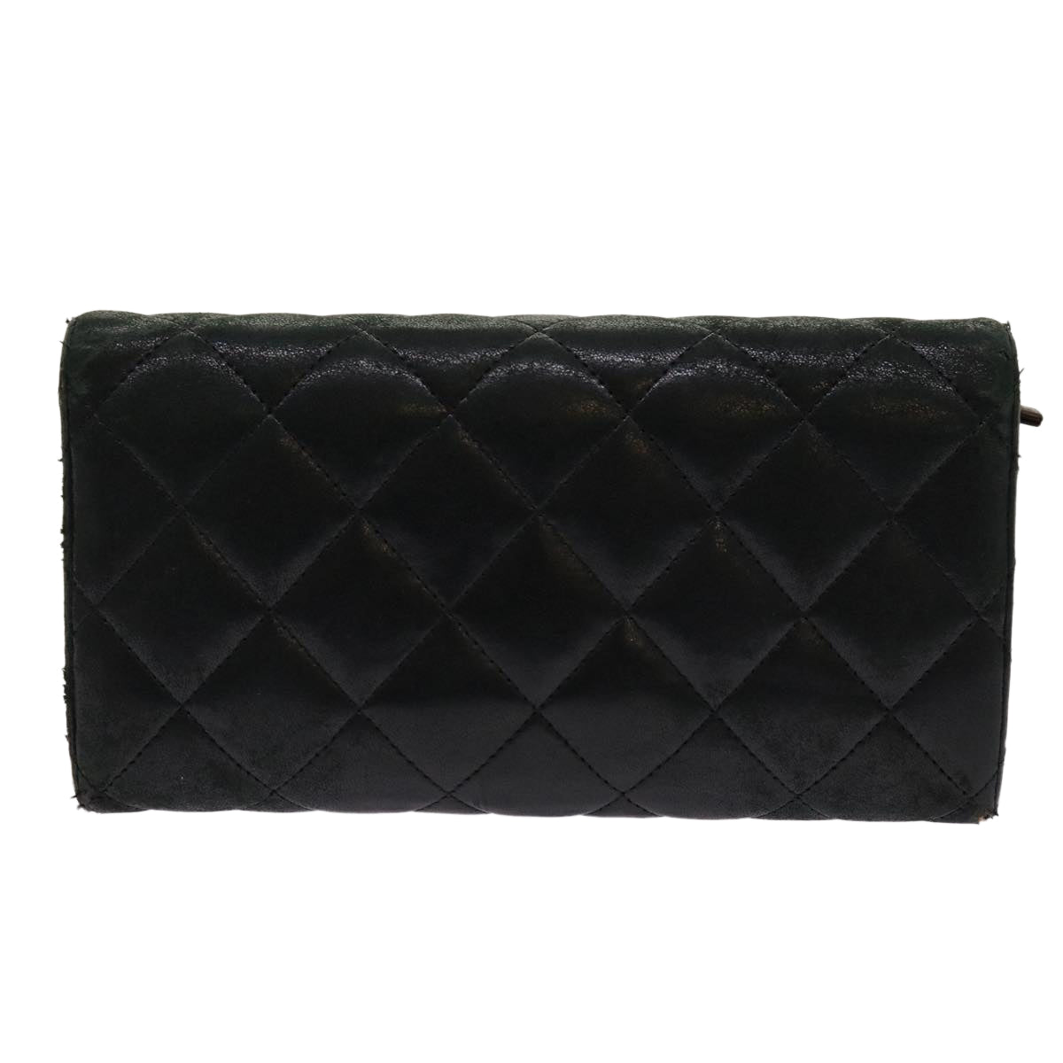 CHANEL Matelasse Long Wallet Lamb Skin Black CC Auth fm3289