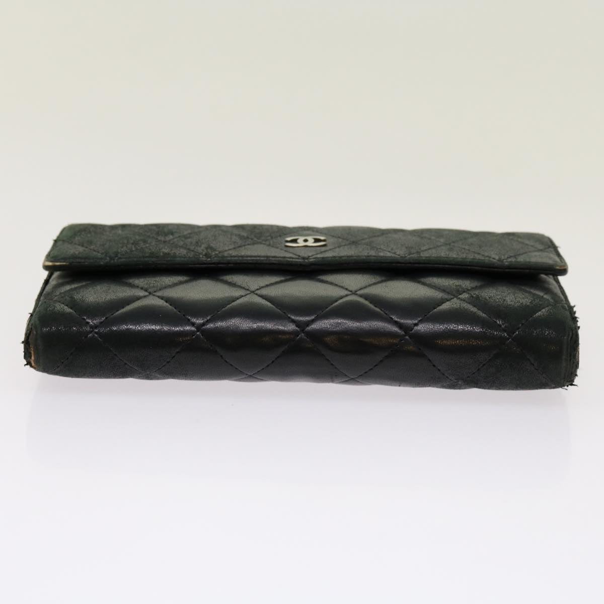 CHANEL Matelasse Long Wallet Lamb Skin Black CC Auth fm3289