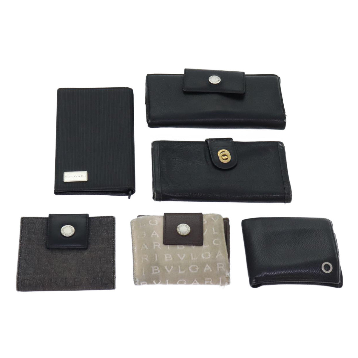 BVLGARI Wallet Leather 6Set Black Gray Auth fm3293
