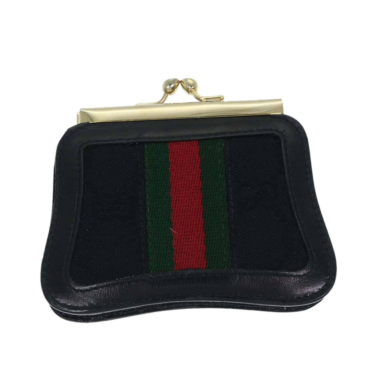 GUCCI GG Canvas Web Sherry Line Gamaguchi Coin Purse Black Red Green Auth fm3299