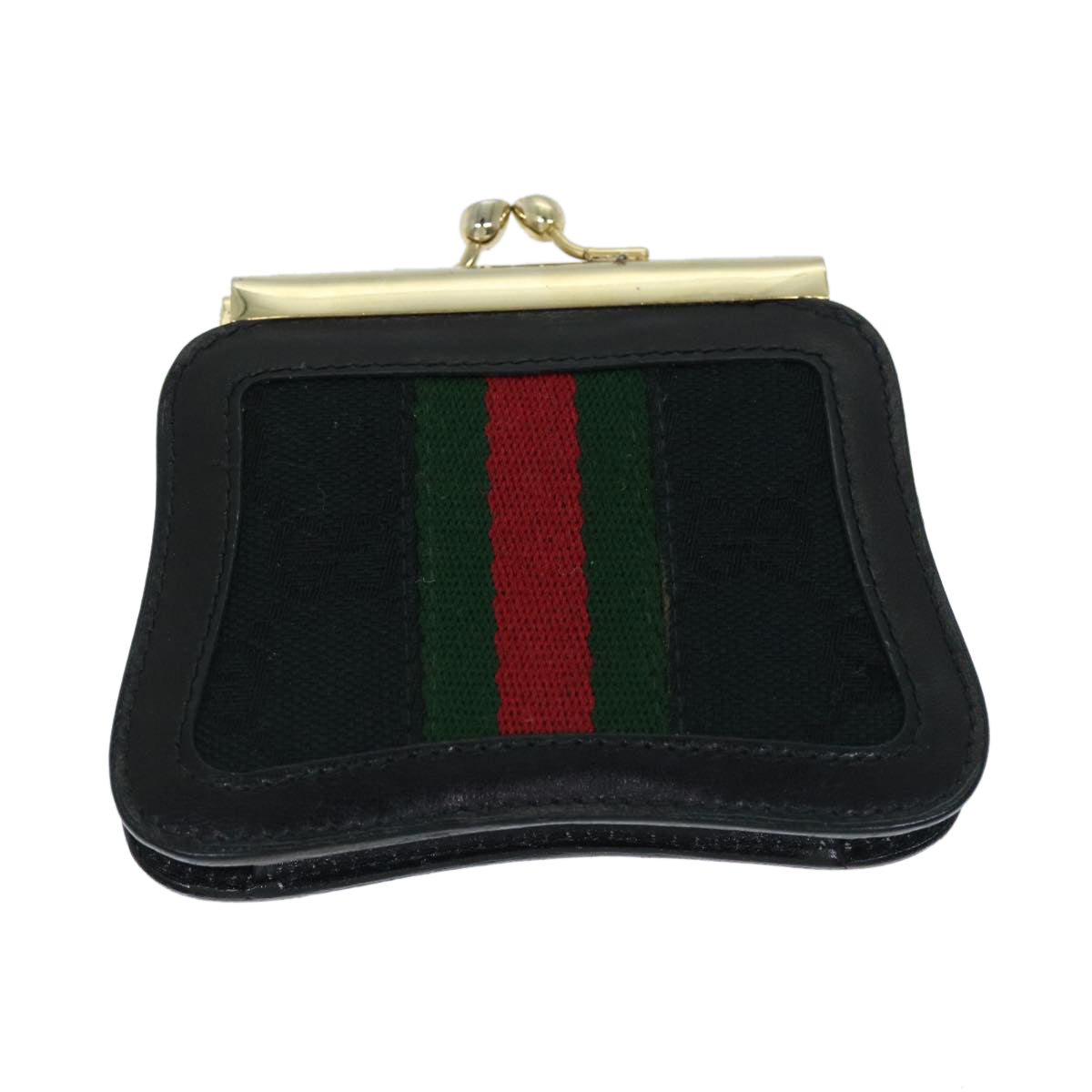 GUCCI GG Canvas Web Sherry Line Gamaguchi Coin Purse Black Red Green Auth fm3299 - 0