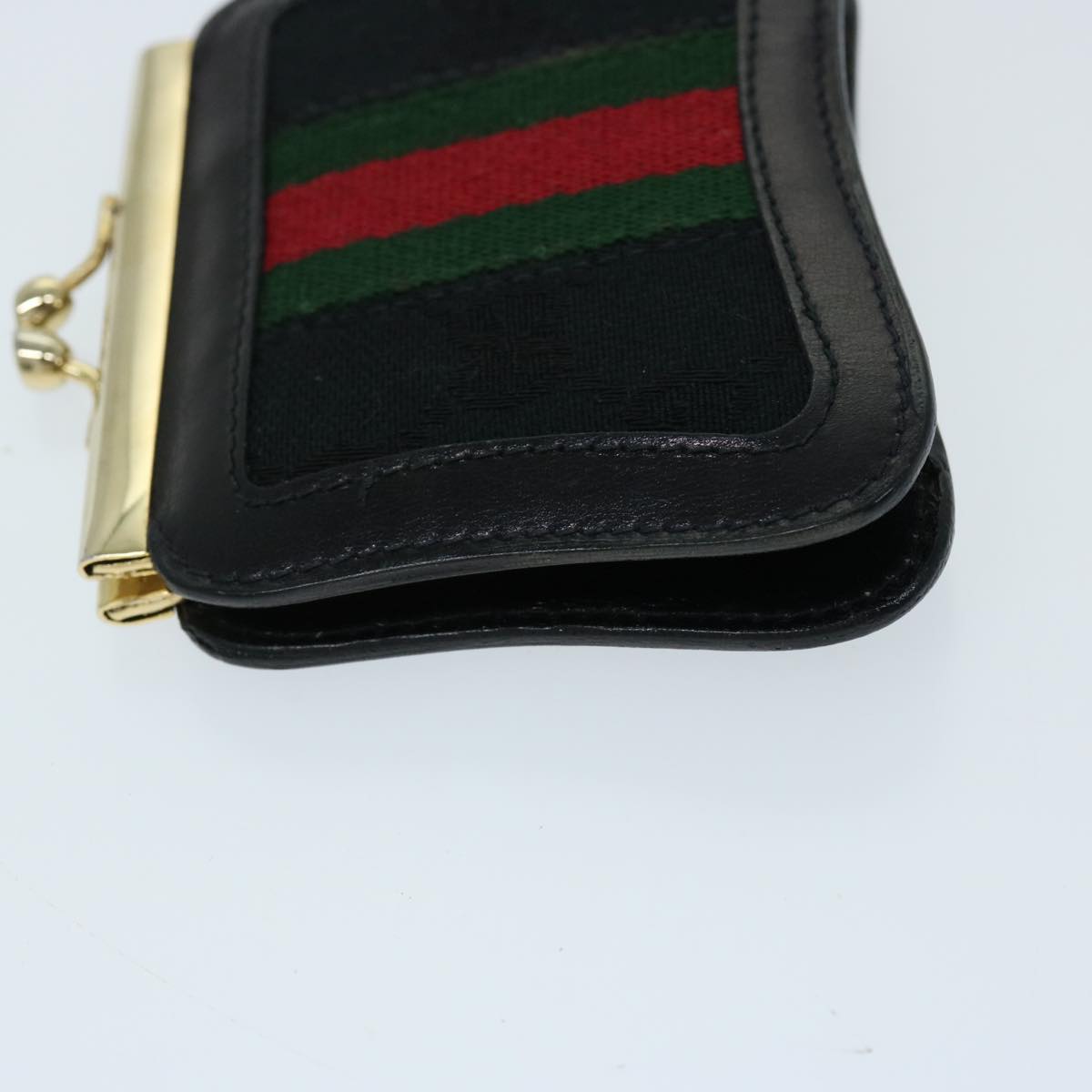 GUCCI GG Canvas Web Sherry Line Gamaguchi Coin Purse Black Red Green Auth fm3299