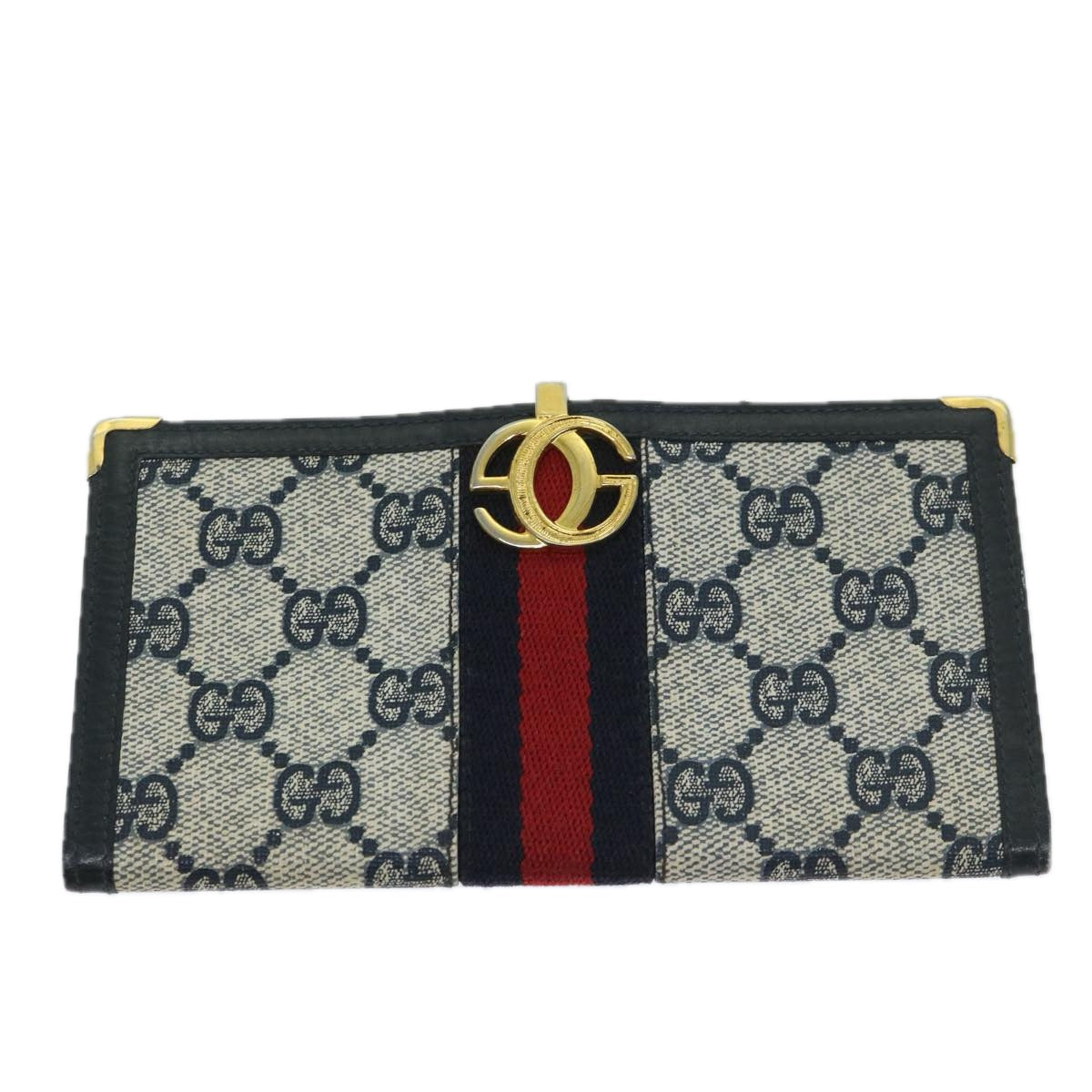 GUCCI GG Supreme Sherry Line Billfold PVC Red Navy Auth fm3302 - 0