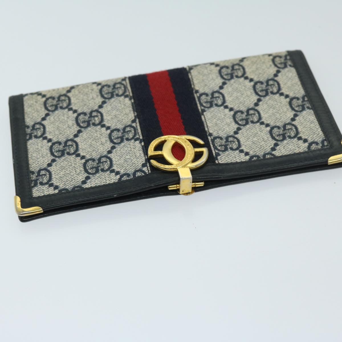 GUCCI GG Supreme Sherry Line Billfold PVC Red Navy Auth fm3302