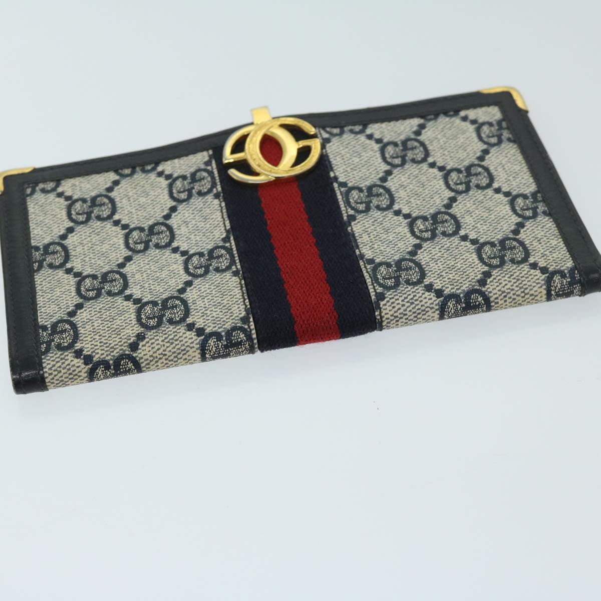 GUCCI GG Supreme Sherry Line Billfold PVC Red Navy Auth fm3302