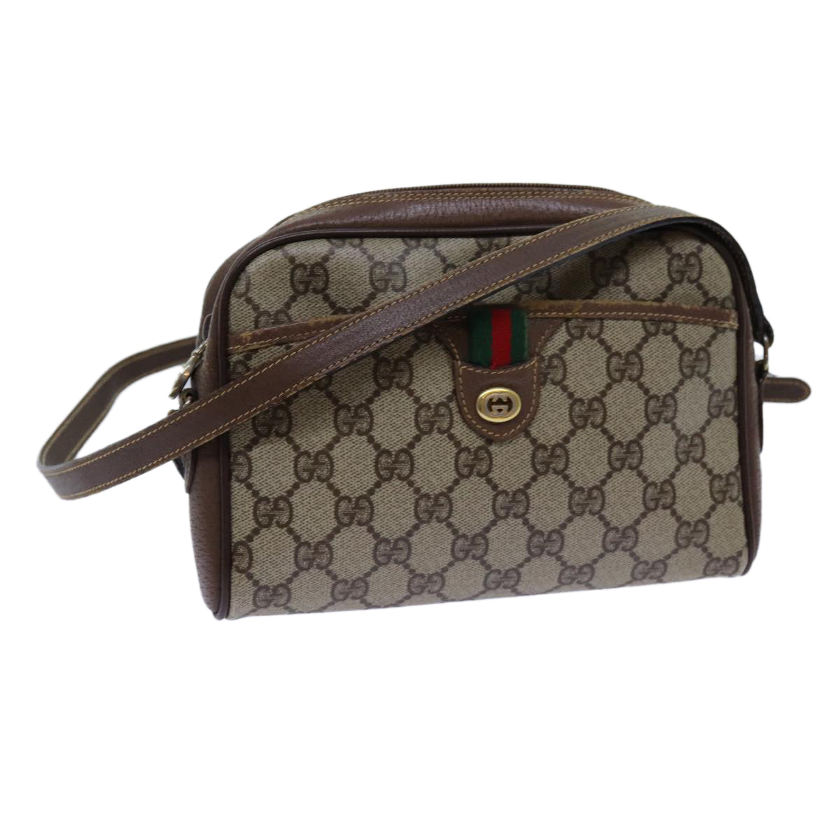 GUCCI GG Supreme Web Sherry Line Shoulder Bag PVC Beige 116 02 089 Auth fm3328