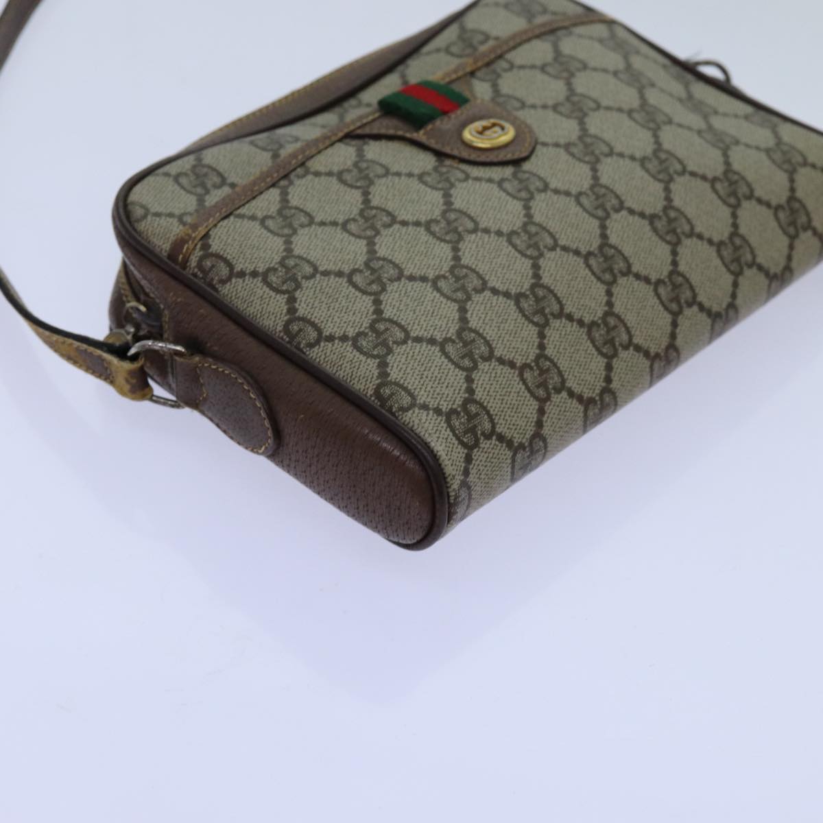 GUCCI GG Supreme Web Sherry Line Shoulder Bag PVC Beige 116 02 089 Auth fm3328