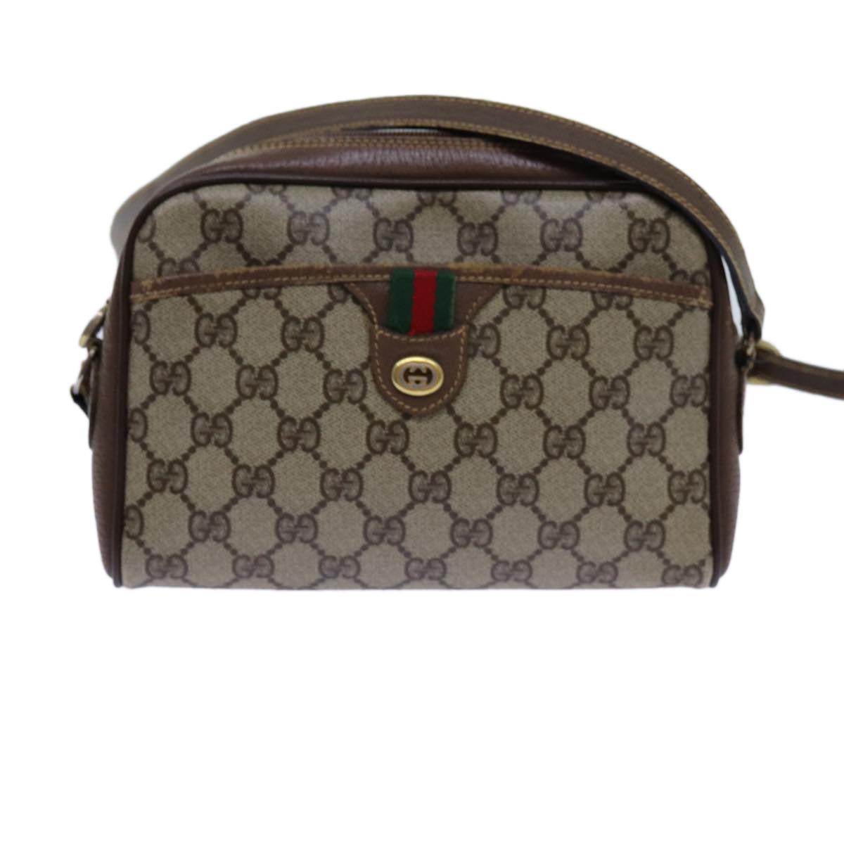 GUCCI GG Supreme Web Sherry Line Shoulder Bag PVC Beige 116 02 089 Auth fm3328