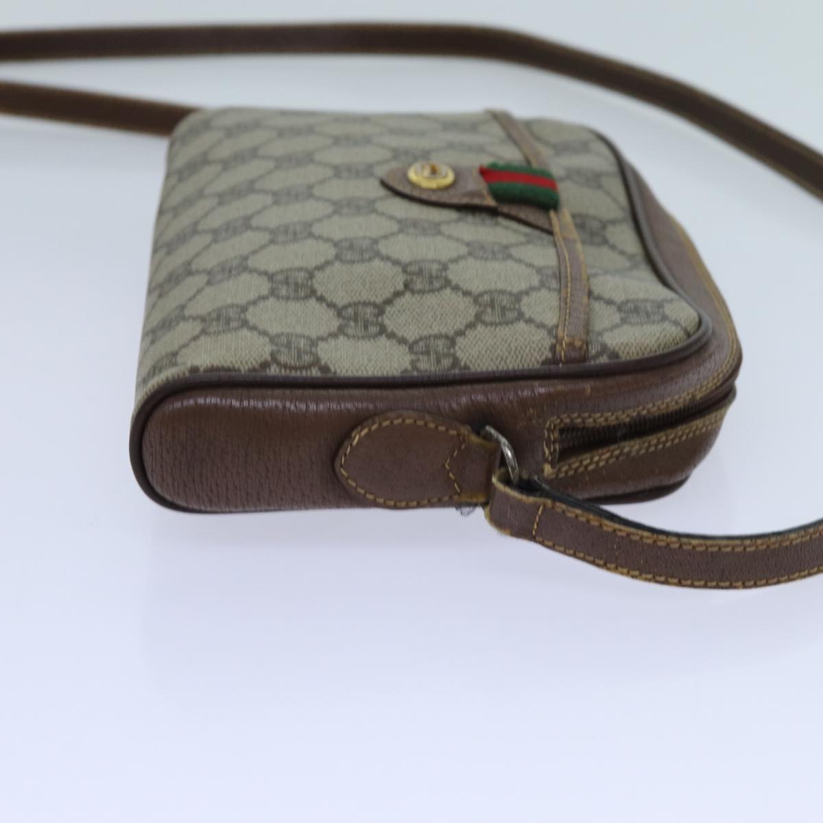 GUCCI GG Supreme Web Sherry Line Shoulder Bag PVC Beige 116 02 089 Auth fm3328